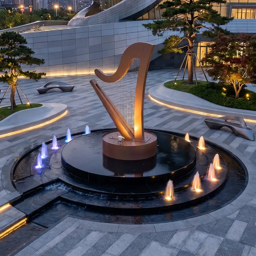 Modern Stainless Steel Fountain Sculpture