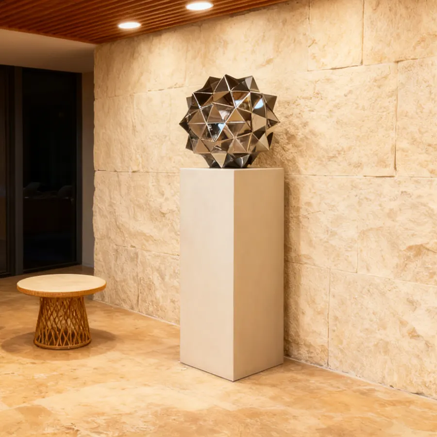 Geometric Stainless Steel Sculpture for Interior Decoration – Modern Mirror Polished Metal Art