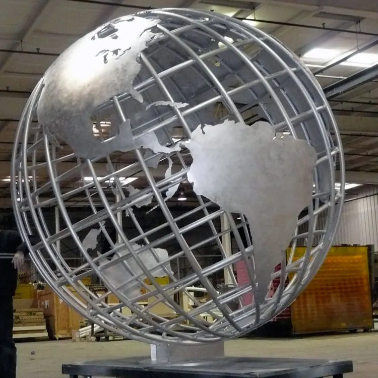 Creative hollow stainless steel sphere with world map large sculpture  MP-B0012