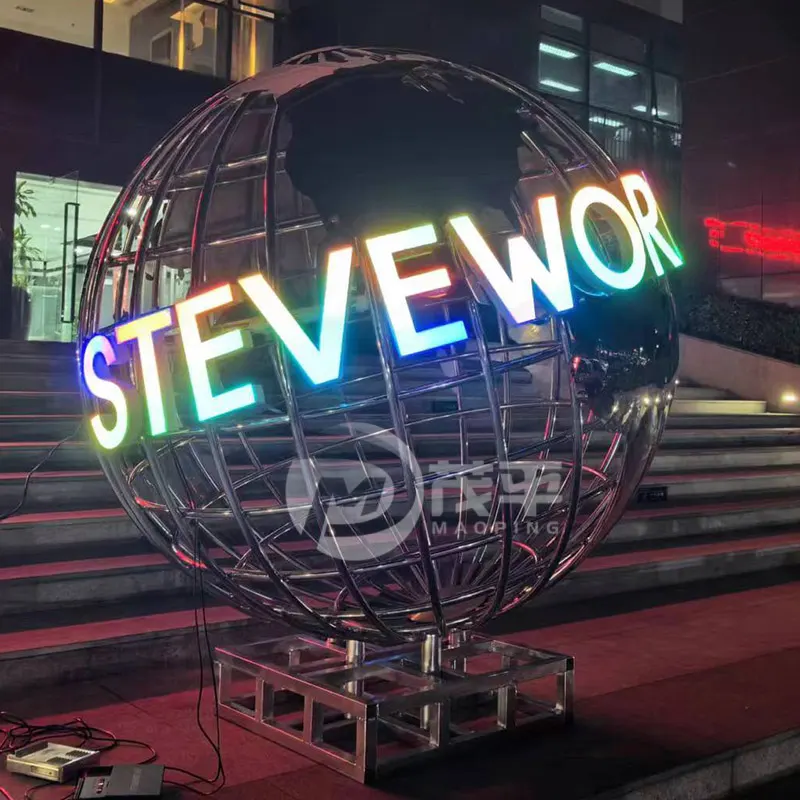 Hollow Stainless Steel Globe Sculpture With Led Light Letter MP-B0014