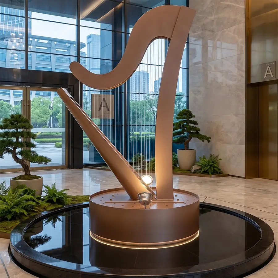 Modern Stainless Steel Water Feature Sculpture for Outdoor Plaza & Commercial Landscape Decor