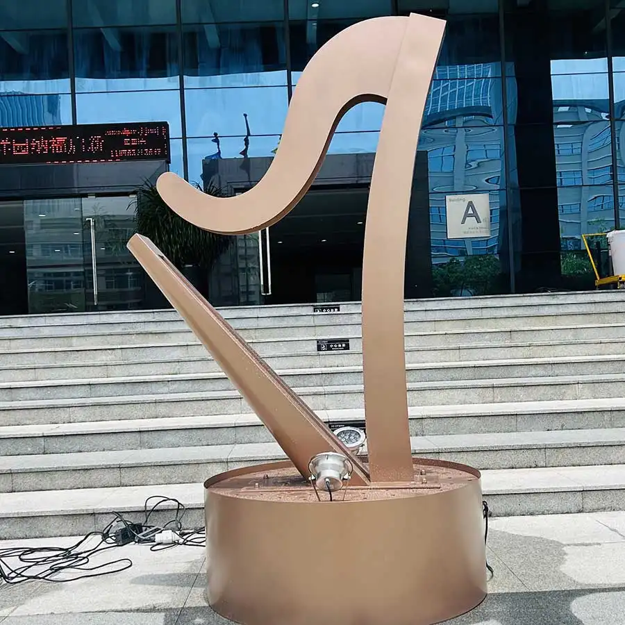 Modern Stainless Steel Water Feature Sculpture for Outdoor Plaza & Commercial Landscape Decor