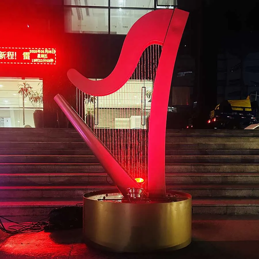 Modern Stainless Steel Water Feature Sculpture for Outdoor Plaza & Commercial Landscape Decor