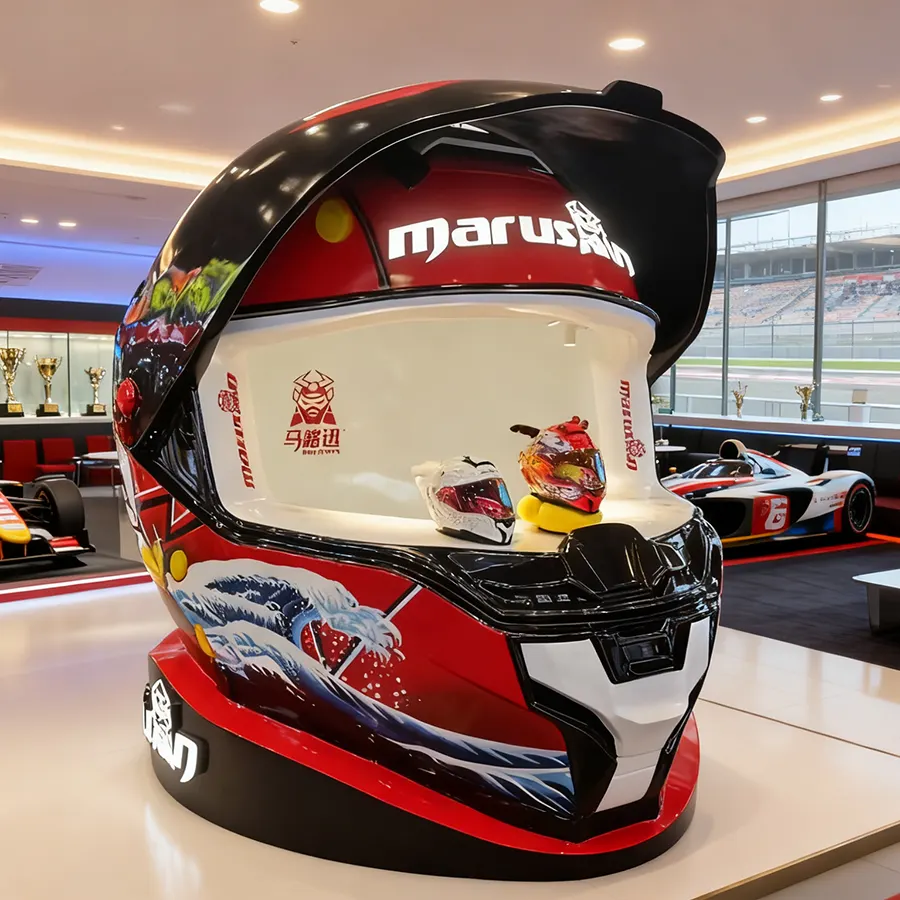 Fiberglass Helmet Booth | 3M Racing Helmet Sculpture for Exhibition & Interior Display