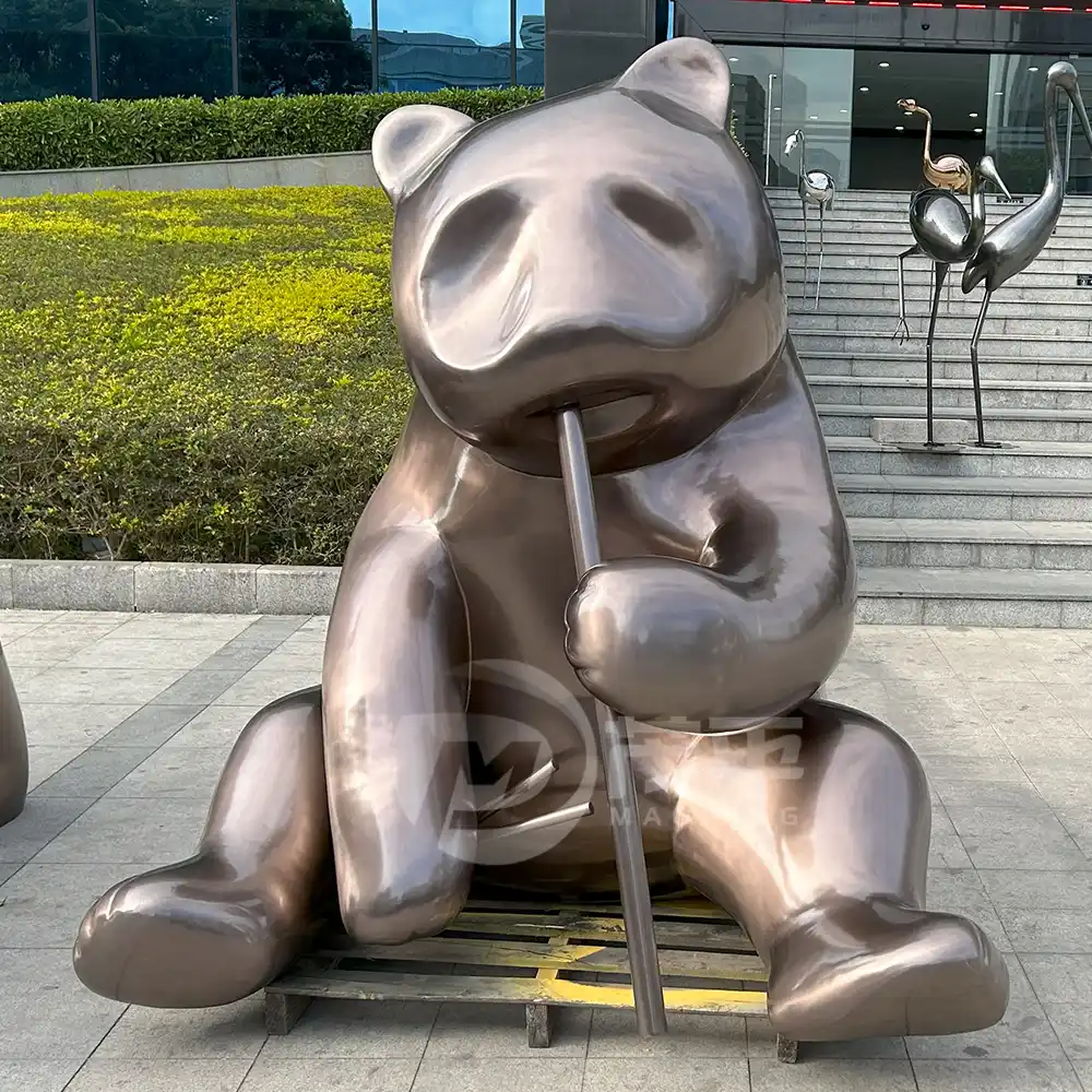 Outdoor theme park decoration large stainless steel panda sculpture MP-O0084