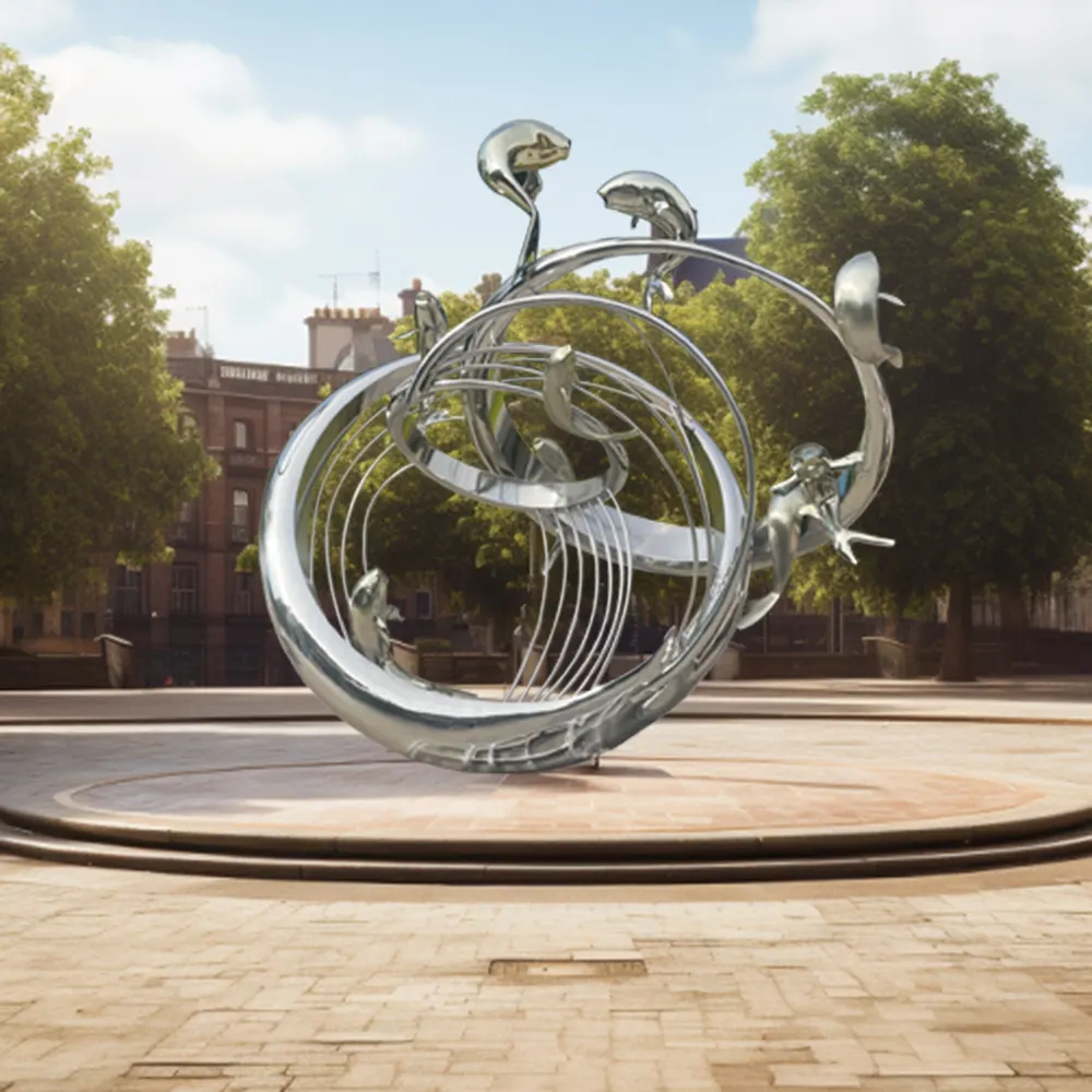 Large stainless steel leaping fish sculpture for square decoration