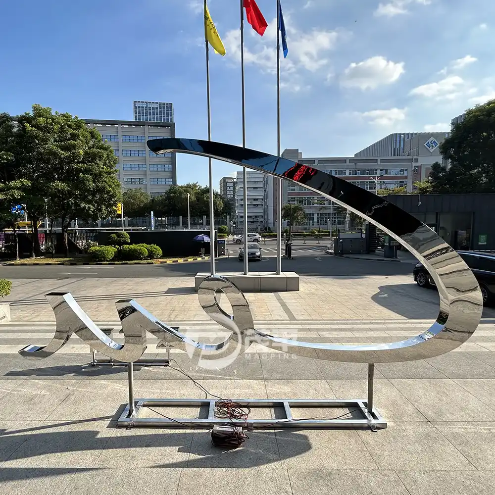 Creative stainless steel letter sculpture with LED light for outdoor landscape