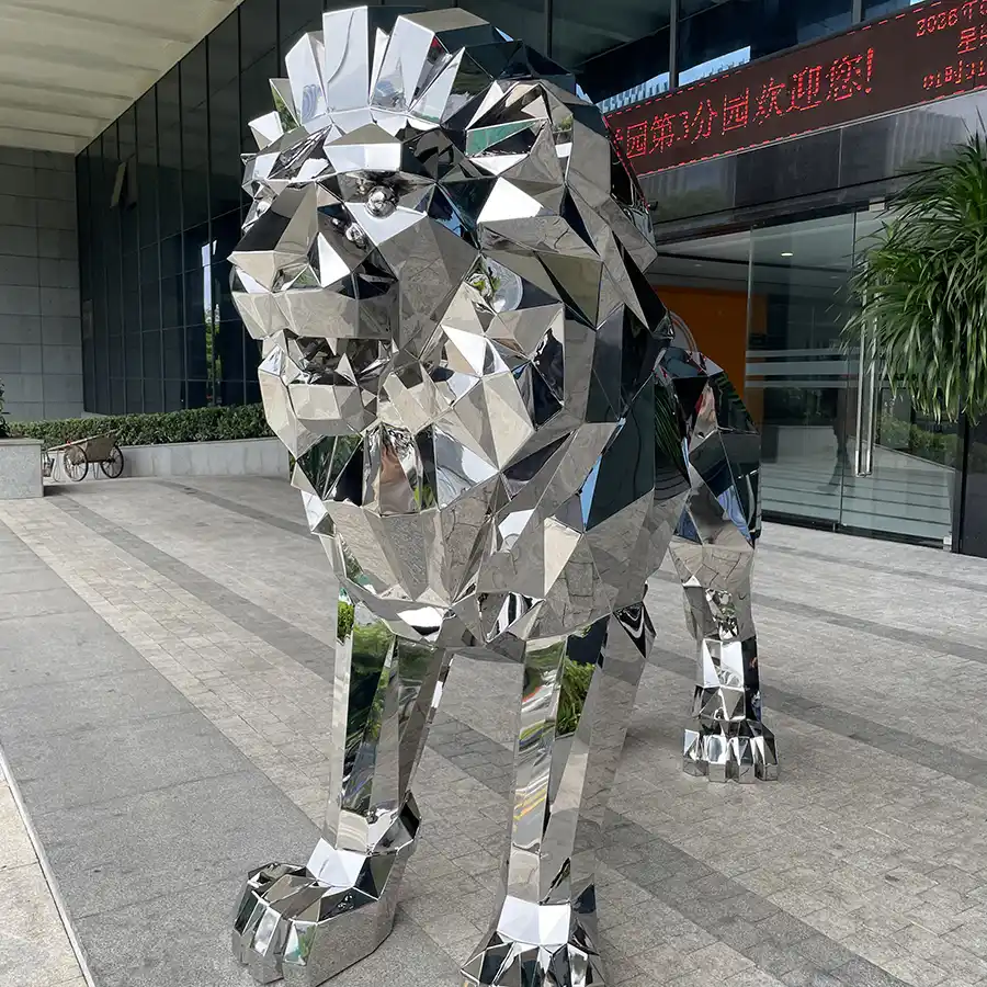Modern Stainless Steel Lion Statue for Commercial Entrance