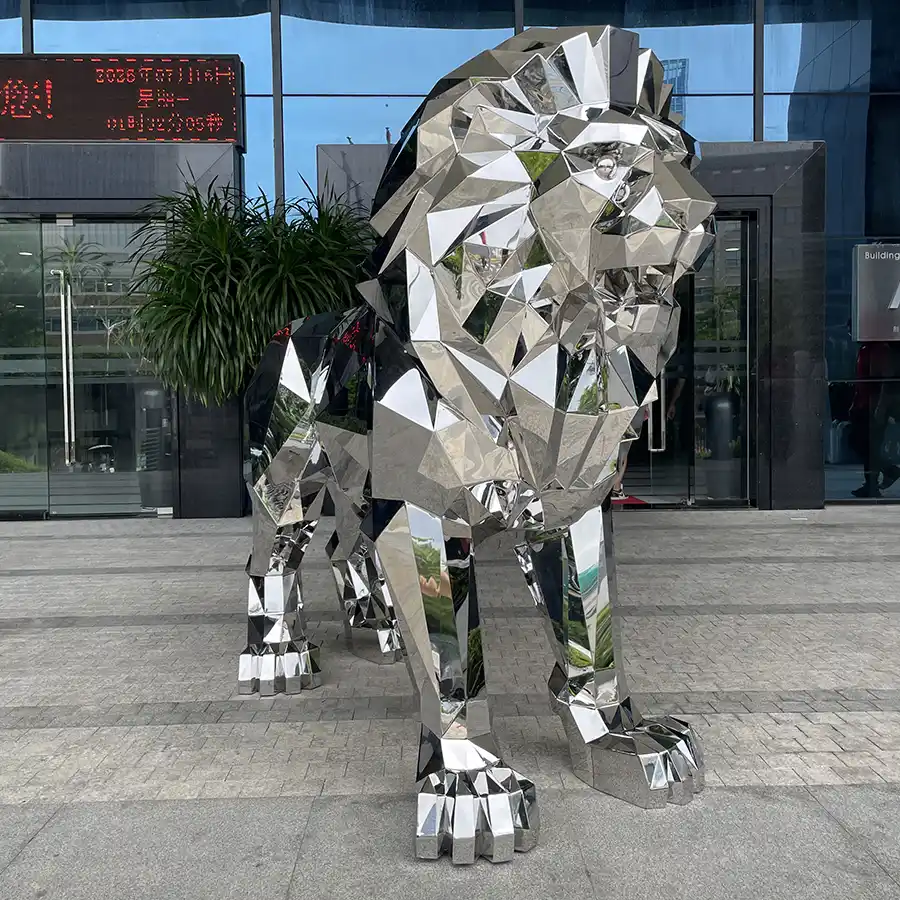 Modern Stainless Steel Lion Statue for Commercial Entrance