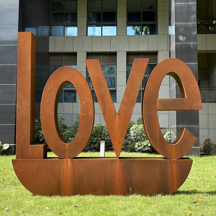 Corten Steel “LOVE” Sculpture | Large Outdoor Rusted Steel Artwork for Landscape & Public Spaces
