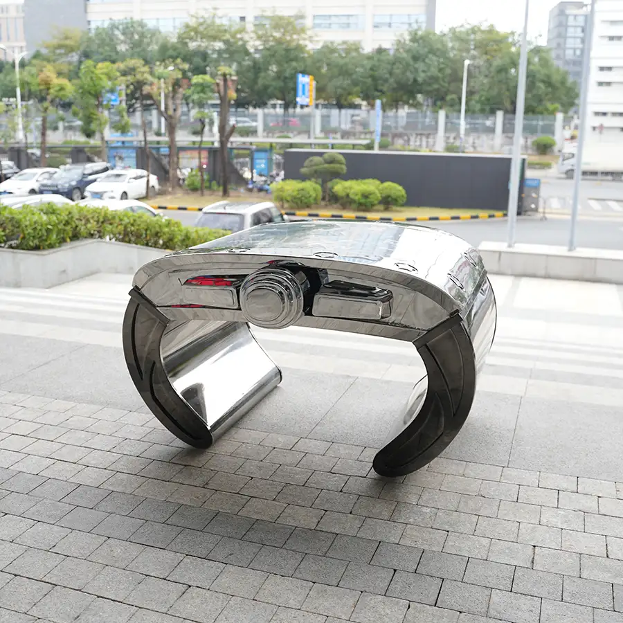 Stainless Steel Coffee Table with Built-In Clock | Luxury Sculptural Timepiece Table