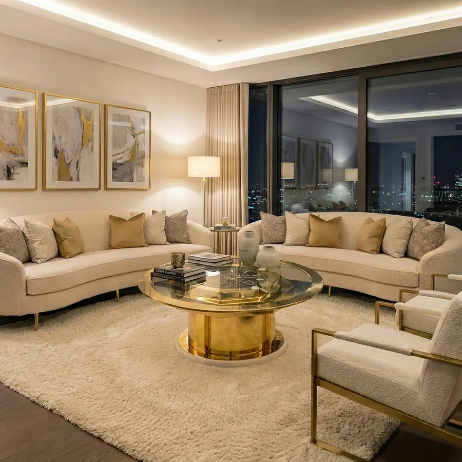 Luxury Gold Stainless Steel Clock Coffee Table | Modern Round Glass Functional Art Table for Executive Office & Home Decor
