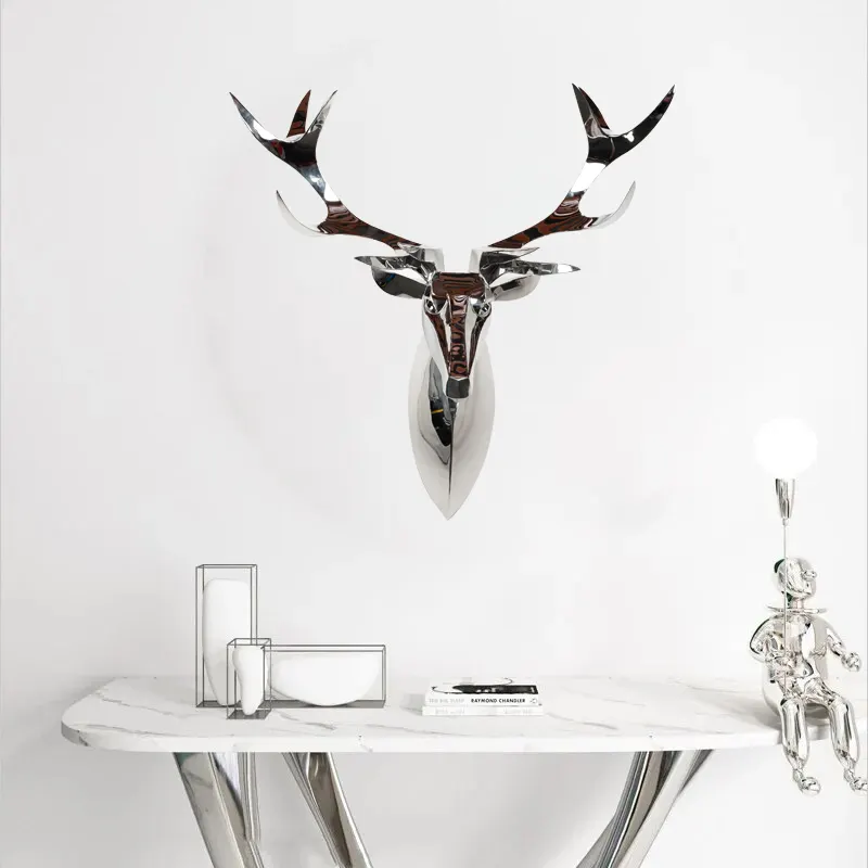Metal art stainless steel stag head sculpture for wall decor