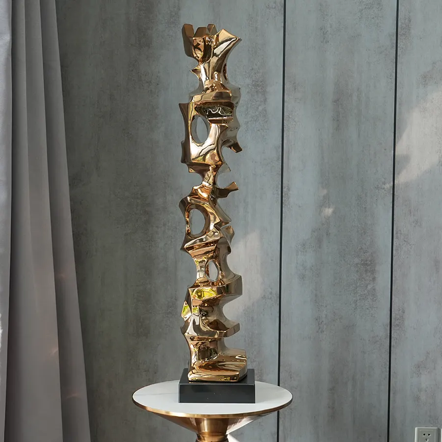 Gold Stainless Steel Table Sculpture | Modern Abstract Metal Art for Bedroom & Interior Décor