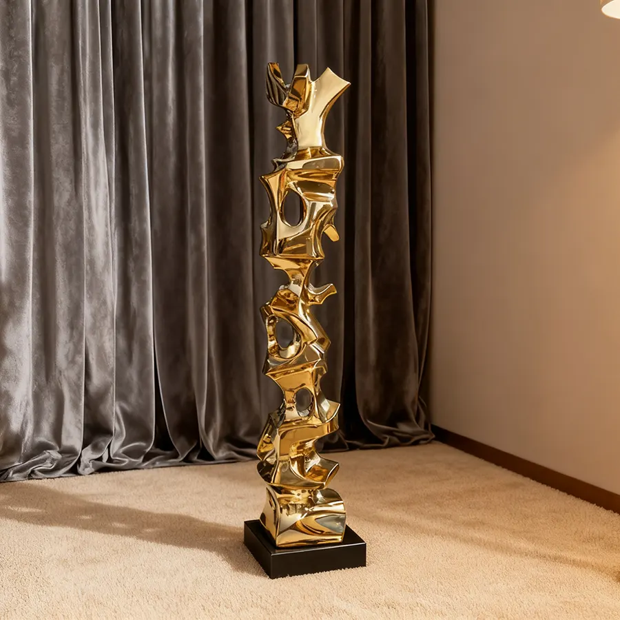 Gold Stainless Steel Table Sculpture | Modern Abstract Metal Art for Bedroom & Interior Décor
