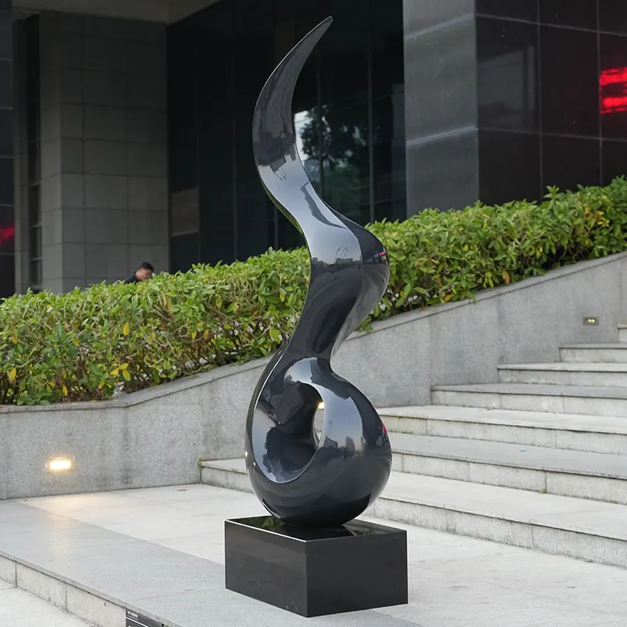 Modern Abstract Stainless Steel Sculpture for Interior Decor – Black Polished Art Sculpture