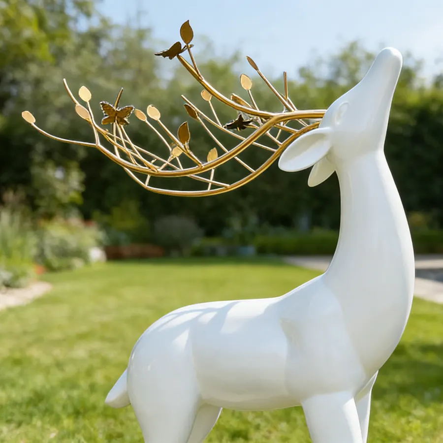 Modern Steel Deer Garden Sculpture | Contemporary Outdoor Landscape Art
