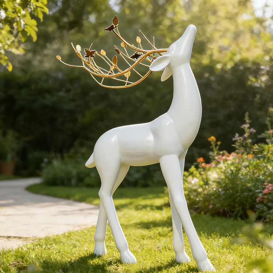Modern Steel Deer Garden Sculpture | Contemporary Outdoor Landscape Art