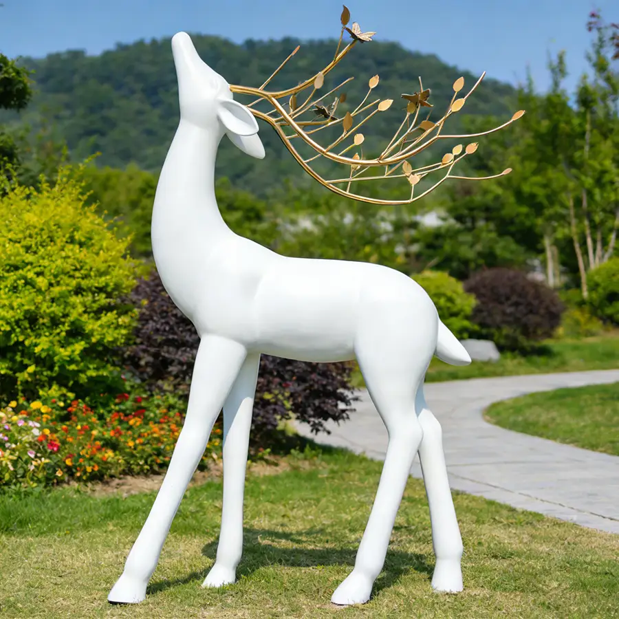 Modern Steel Deer Garden Sculpture | Contemporary Outdoor Landscape Art