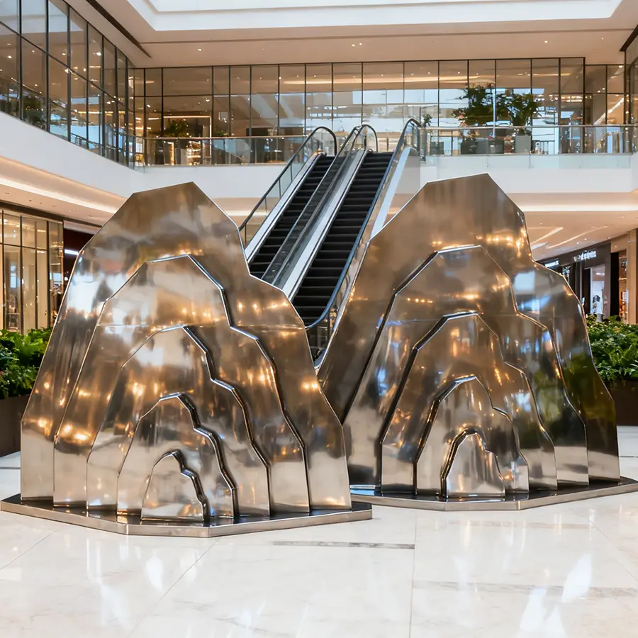 1.5 Meter Stainless Steel Garden Sculpture | Modern Layered Mountain Metal Artwork for Outdoor Landscape
