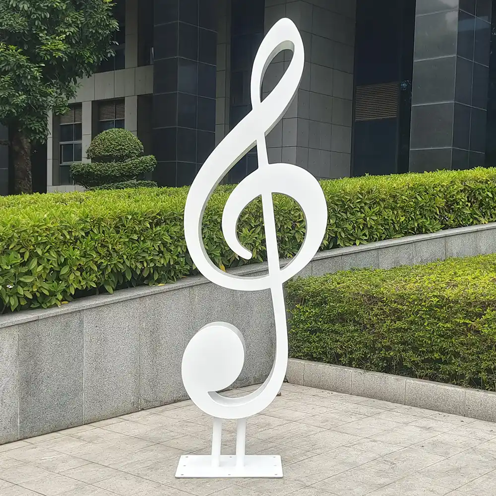 Creative stainless steel white music note sculpture for outdoor decoration