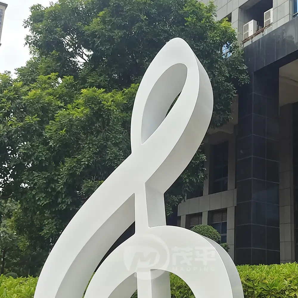 Creative stainless steel white music note sculpture for outdoor decoration