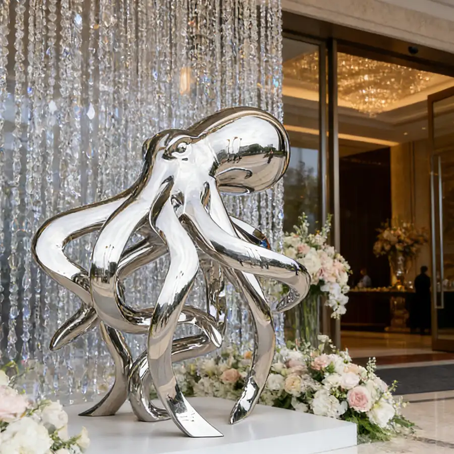 Stainless Steel Octopus Sculpture for Hotel Entrance | Luxury Metal Art