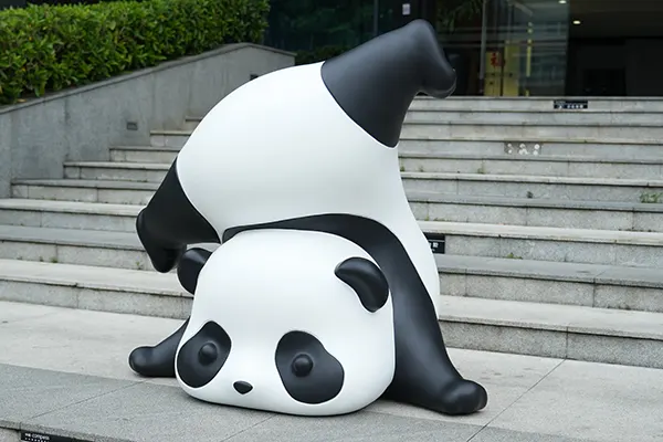 Adorable Fiberglass Panda Sculptures Indoor Decorative Art Installation