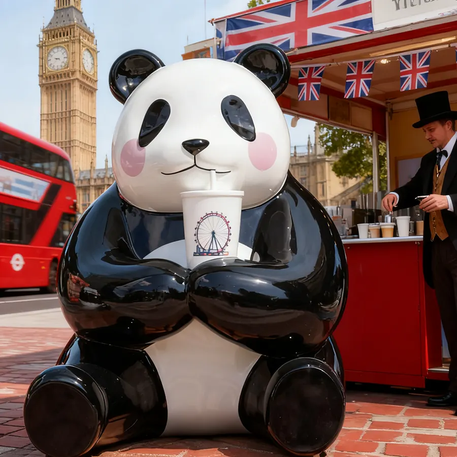 Fiberglass Panda Sculpture 150cm | Cute Cartoon Display for Mall, Café & Outdoor Decoration