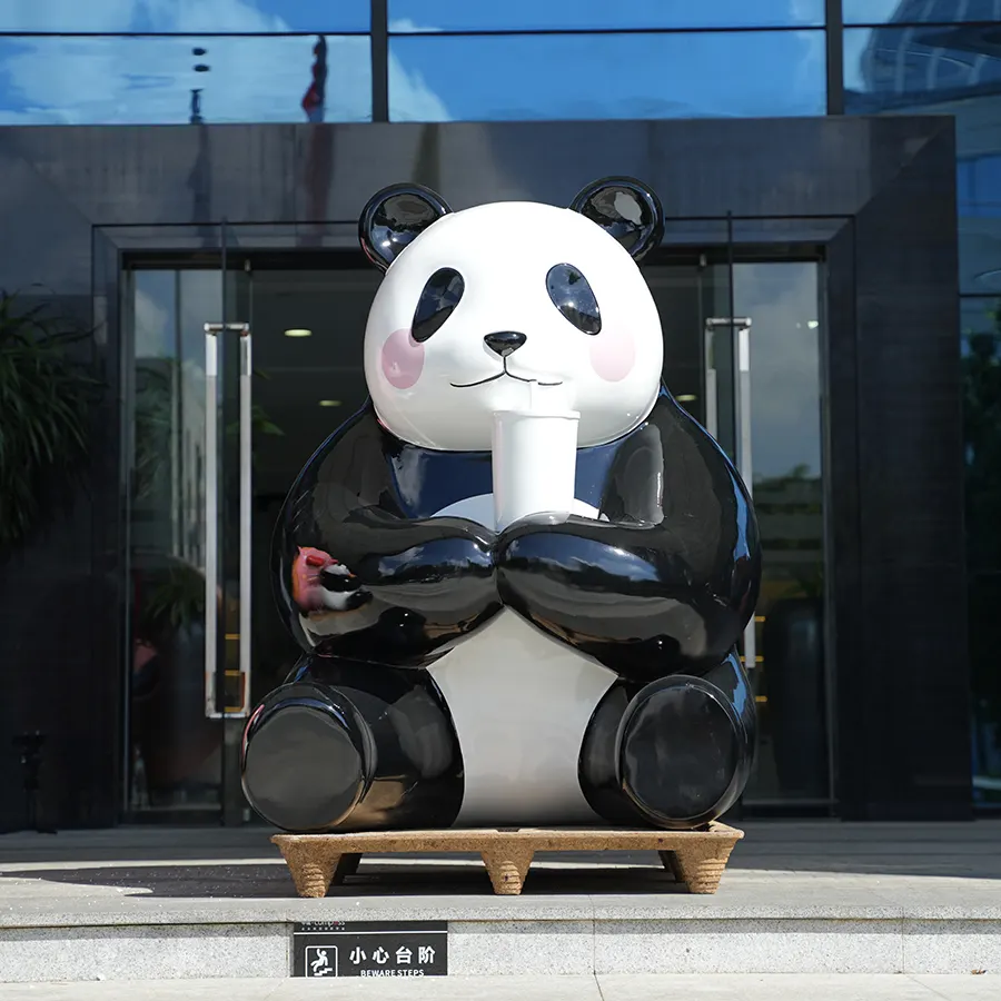 Fiberglass Panda Sculpture 150cm | Cute Cartoon Display for Mall, Café & Outdoor Decoration