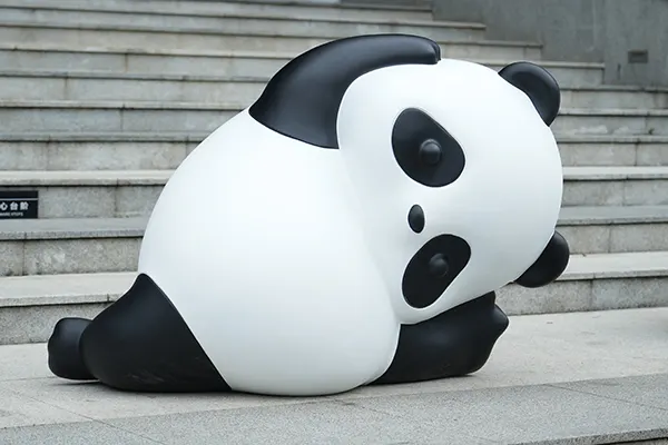 Adorable Fiberglass Panda Sculptures Indoor Decorative Art Installation