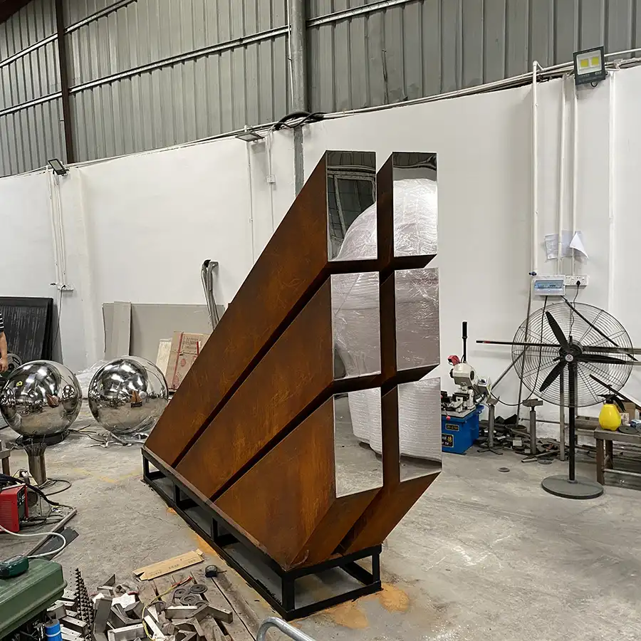 Corten Steel Outdoor Sculpture | Modern Geometric Metal Artwork for Park & Landscape Decoration