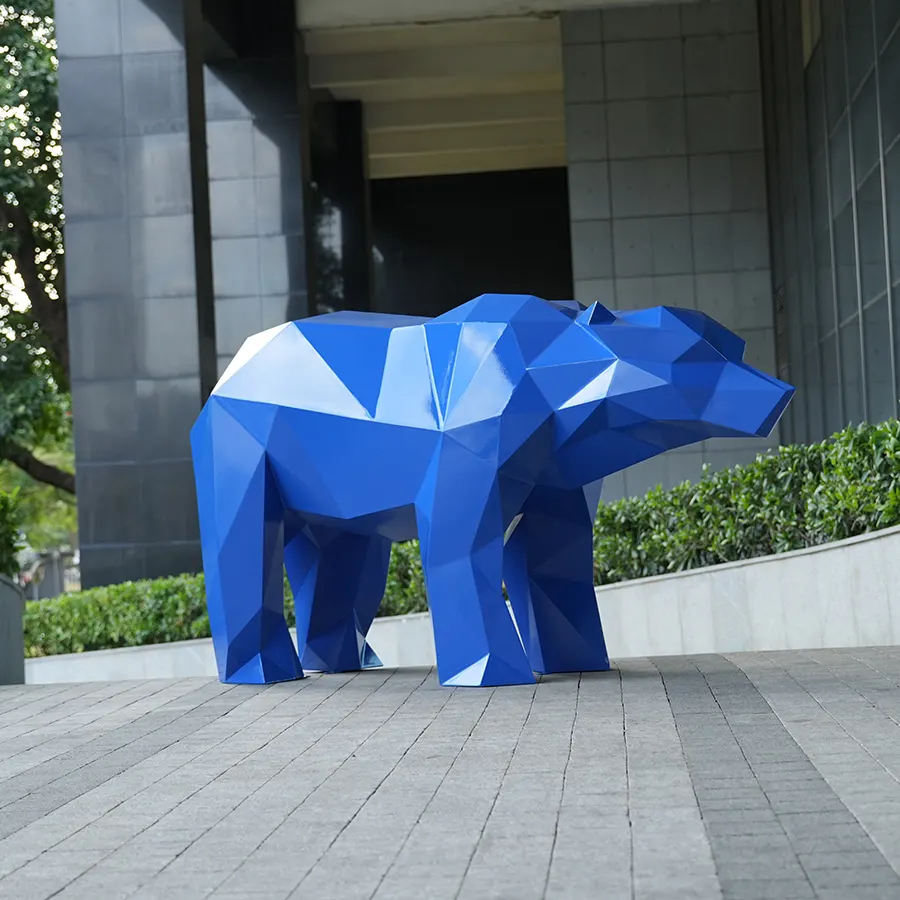 Geometric Blue Stainless Steel Bear Sculpture for Luxury Interior Décor