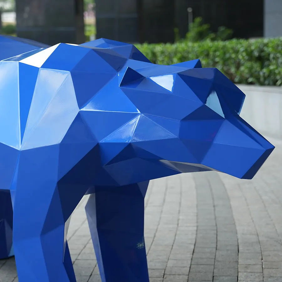 Geometric Blue Stainless Steel Bear Sculpture for Luxury Interior Décor