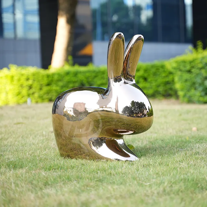 High polished mirror animal sculpture stainless steel rabbit sculpture MP-O0185