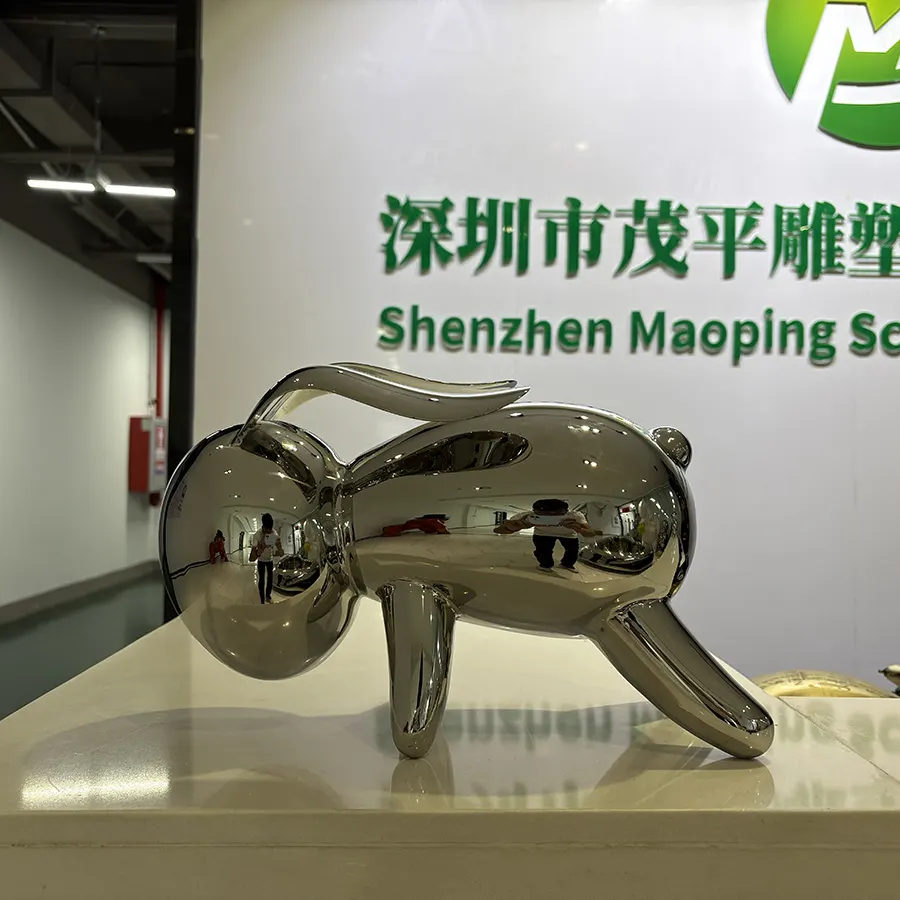 Mirror Polished Stainless Steel Rabbit Sculpture for Interior Decor – Modern Luxury Animal Art