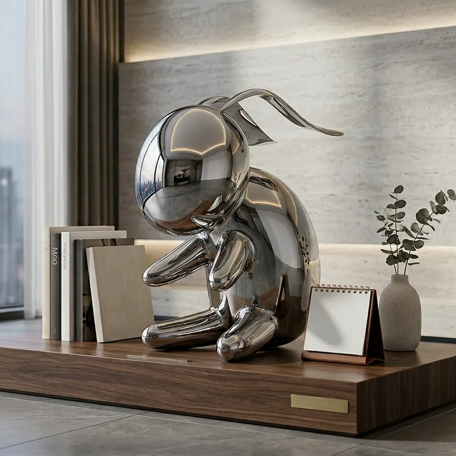Mirror Polished Stainless Steel Rabbit Sculpture for Interior Decor – Modern Luxury Animal Art