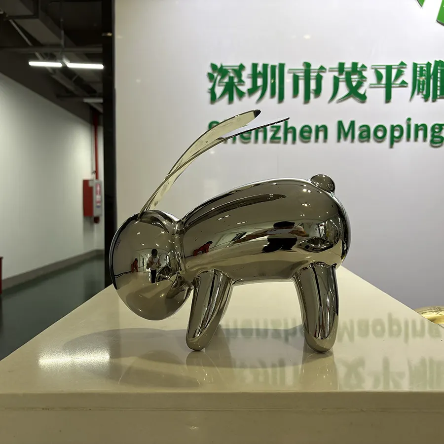 Mirror Polished Stainless Steel Rabbit Sculpture for Interior Decor – Modern Luxury Animal Art