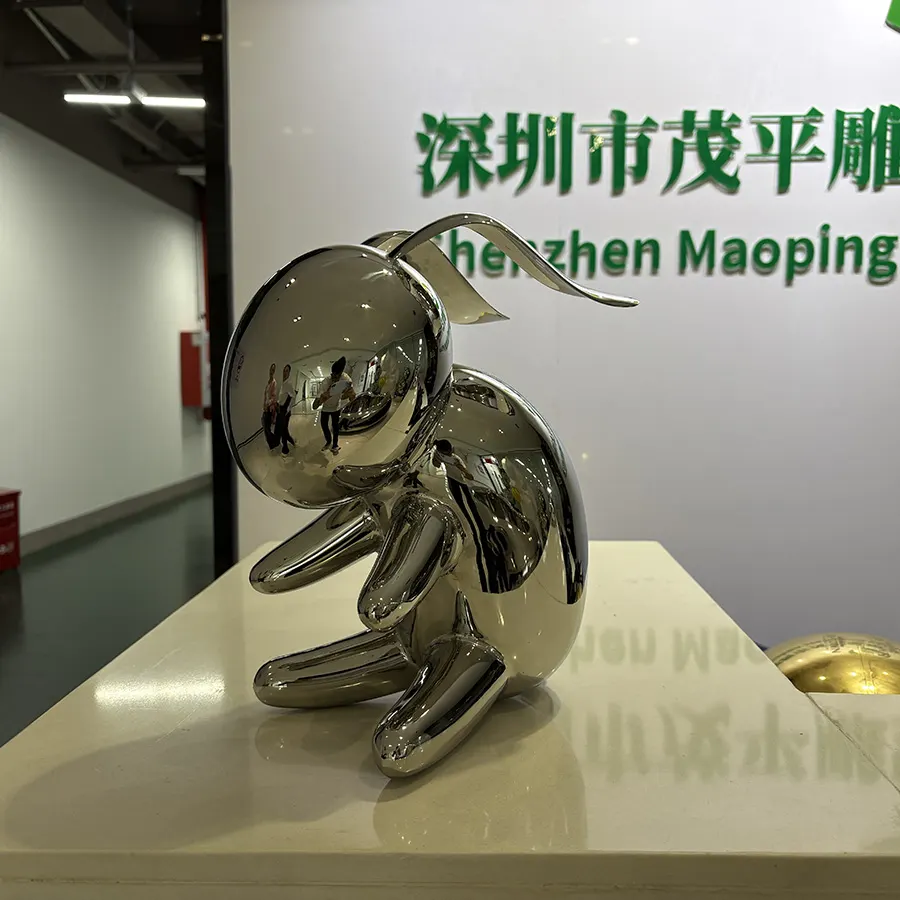 Mirror Polished Stainless Steel Rabbit Sculpture for Interior Decor – Modern Luxury Animal Art