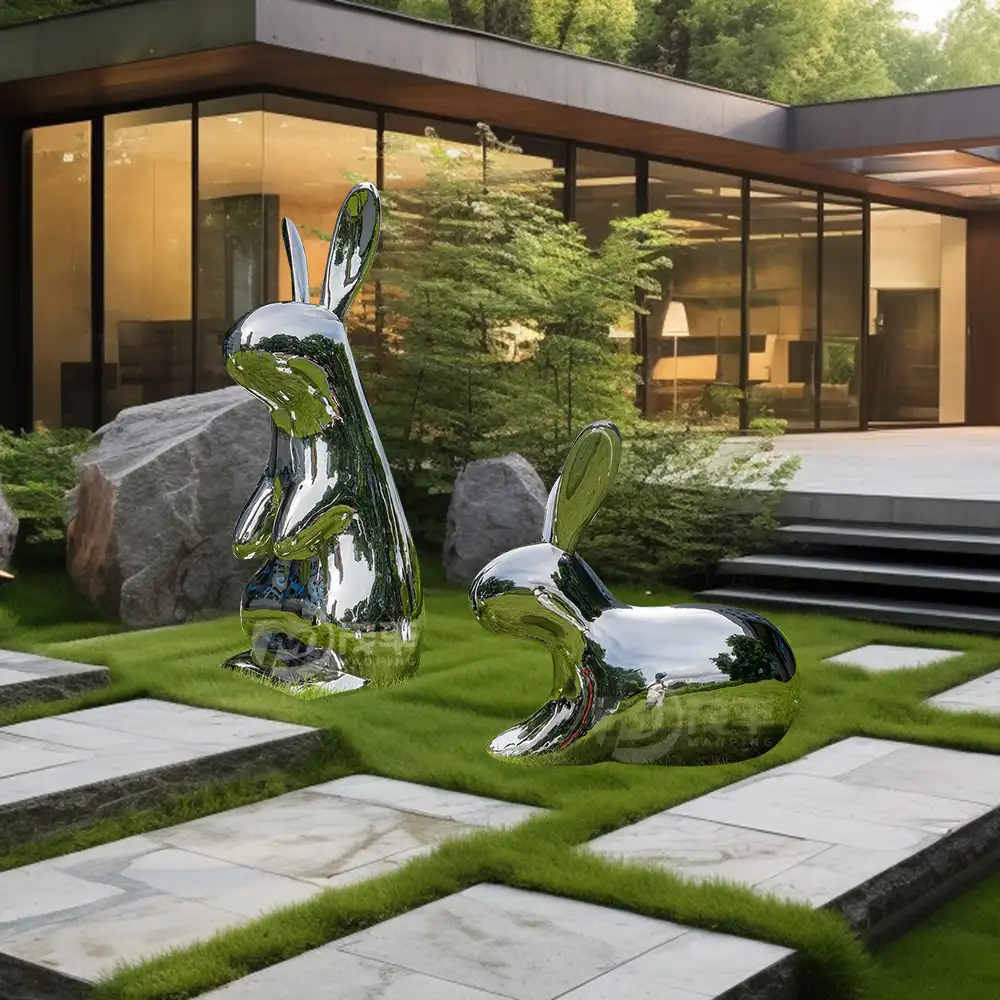 Large stainless steel rabbit sculpture for park lawn decoration