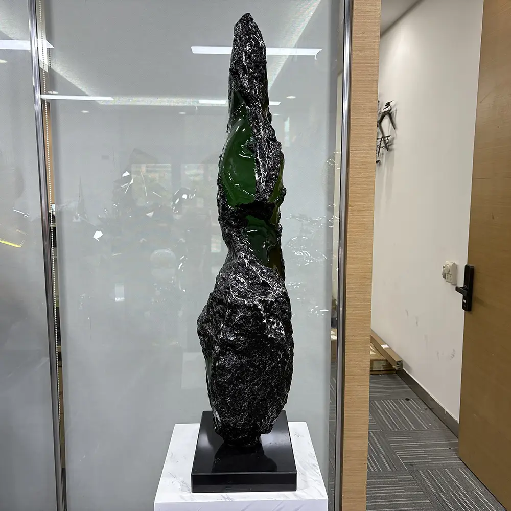 Modern Abstract Resin Sculpture in Black & Emerald Green | Unique Contemporary Art for Interior Decor