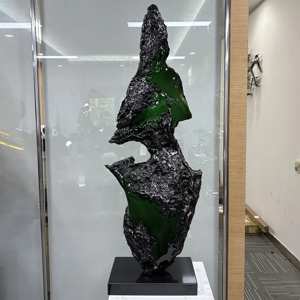 Modern Abstract Resin Sculpture in Black & Emerald Green | Unique Contemporary Art for Interior Decor