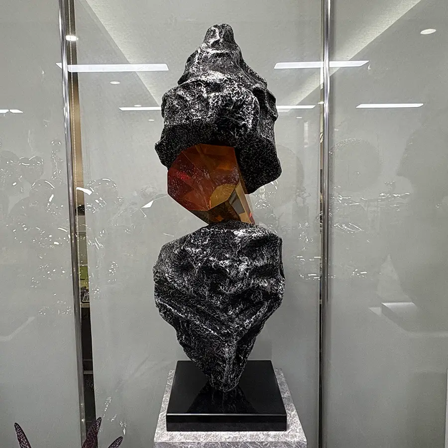 Modern Resin Rock & Amber Sculpture for Interior Decoration