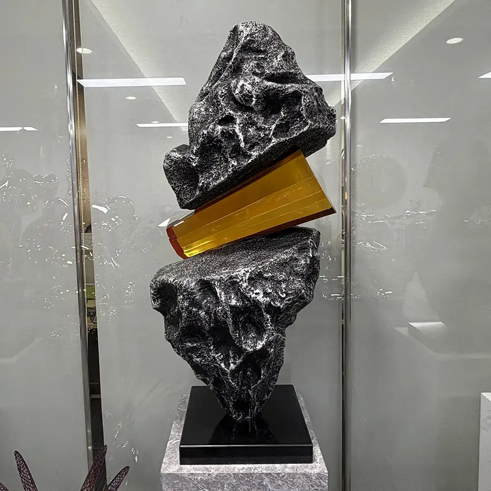 Modern Resin Rock Sculpture with Amber Accent for Interior Decor