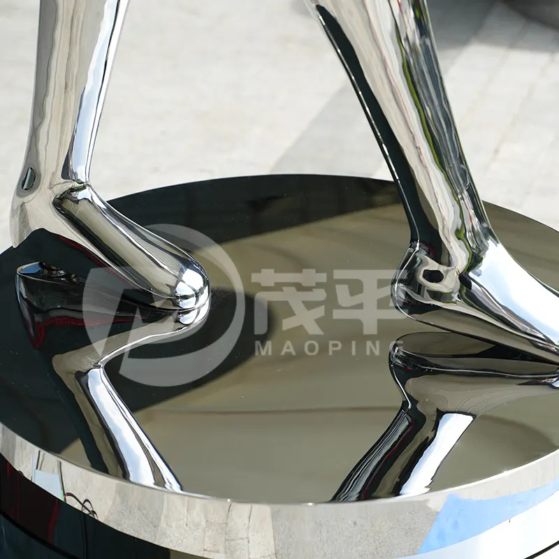 Large Rotate Robot Girl Sculpture Led Light Stainless Steel Figure Sculpture