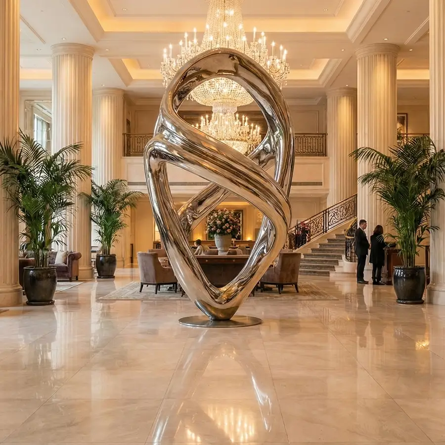 Large Abstract Stainless Steel Sculpture for Luxury Hotel Lobby & Interior Spaces
