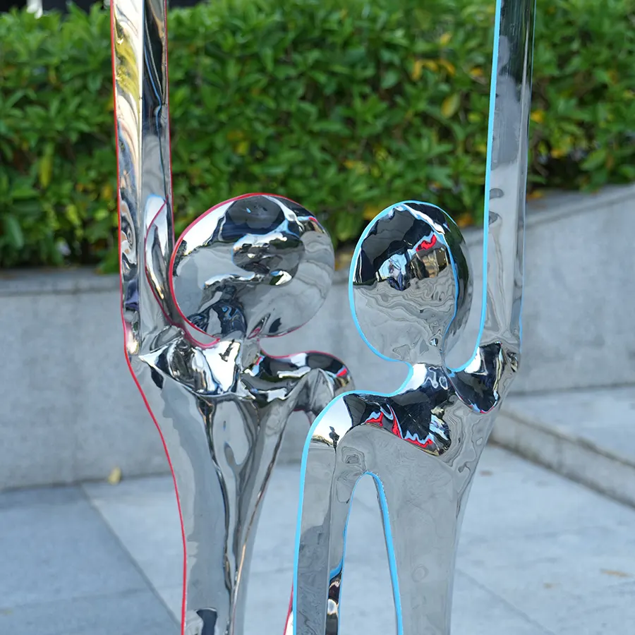 Modern Stainless Steel Figure Sculpture with Raised Arms for Interior Decoration