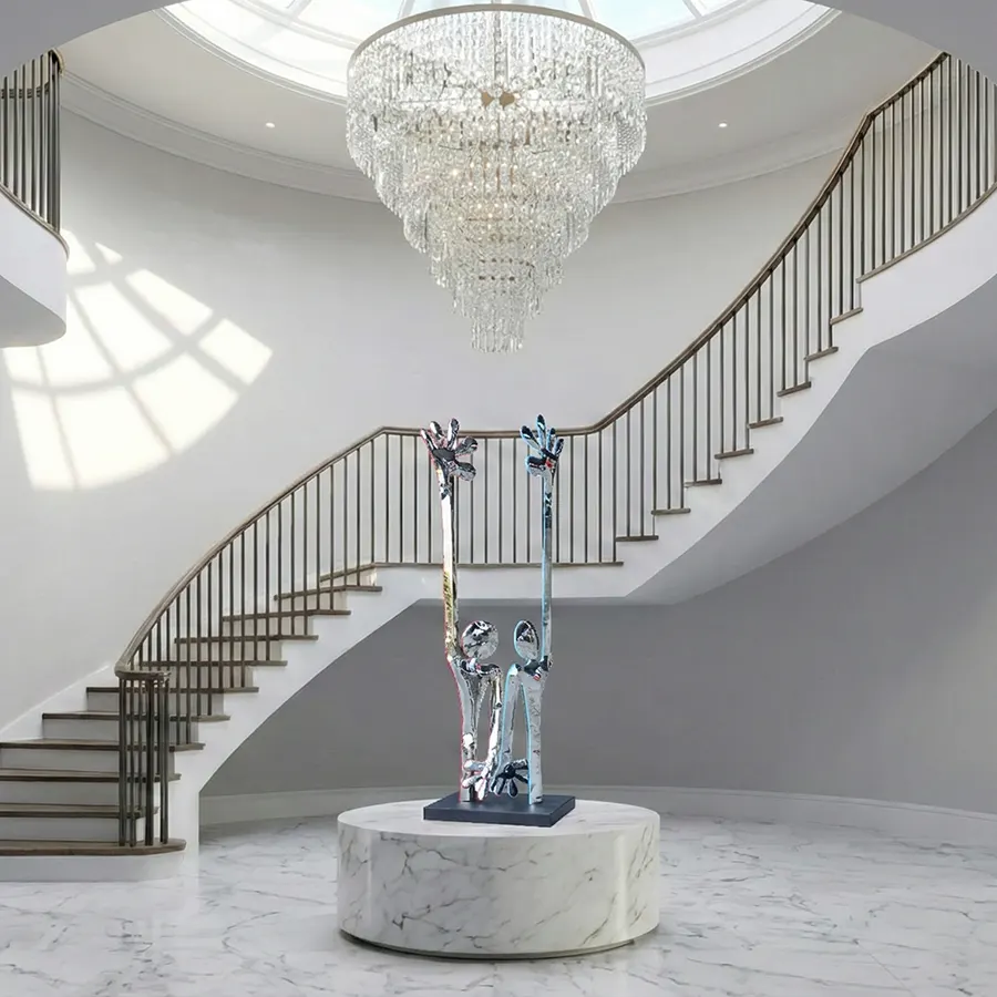 Modern Stainless Steel Figure Sculpture with Raised Arms for Interior Decoration