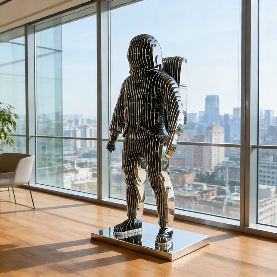 Mirror Polished Stainless Steel Astronaut Sculpture for Modern Interior Spaces