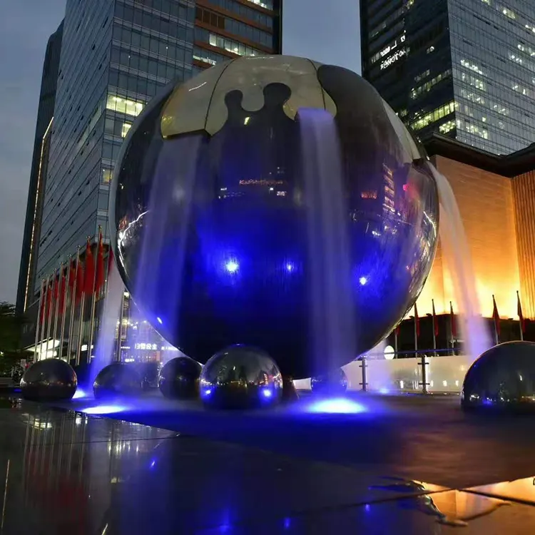 Stainless Steel Sphere Fountain Sculpture Water Fountain With Lights